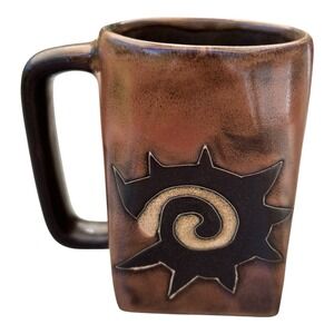 Mara of Mexico Studio Art Pottery Sun Design Square Bottom Coffee Mug Cup Signed